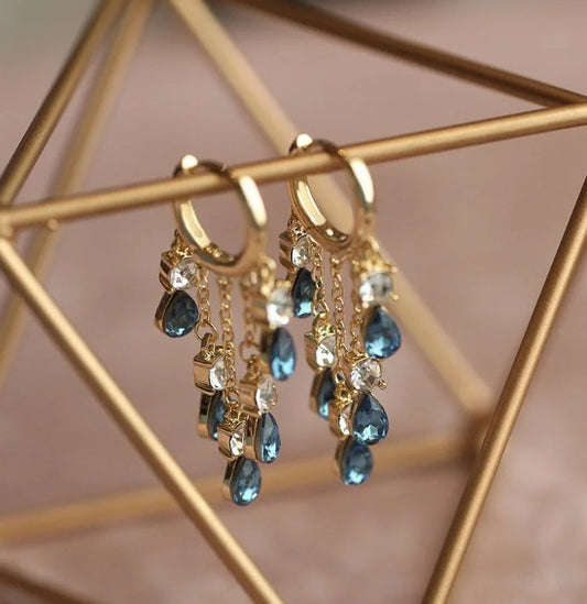 Pendientes Elegantes De Cristal Azul